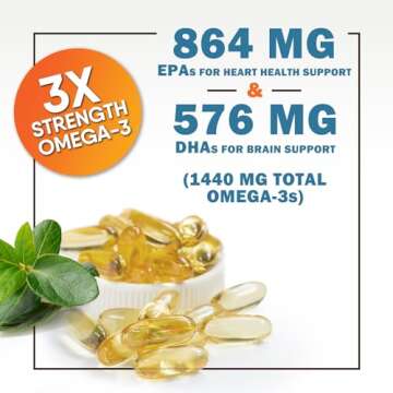 Triple Strength Omega 3 Fish Oil 2400 mg Softgels, Nature's Fish Oil Supplements, Brain & Heart Health Support - EPA & DHA, 1200 MG Fish Oil in Each Softgel, Omega-3 Supplement - 180 Fish Oil Softgels