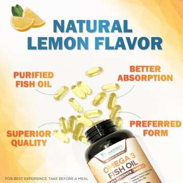 Triple Strength Omega 3 Fish Oil 2400 mg Softgels, Nature's Fish Oil Supplements, Brain & Heart Health Support - EPA & DHA, 1200 MG Fish Oil in Each Softgel, Omega-3 Supplement - 180 Fish Oil Softgels