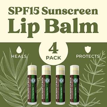 SPF Lip Balm 4-Pack by Earth's Daughter - Lip Sunscreen, SPF 15, Organic Ingredients, Eucalyptus Min...