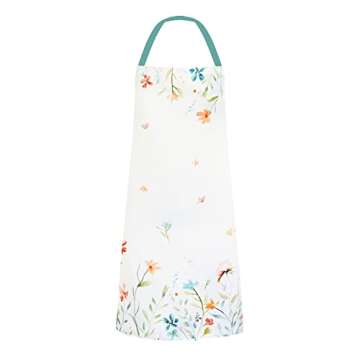 RosieLily Floral Aprons for Women White Apron Cute Apron Kitchen Apron for Cooking Baking Gardening Grilling BBQ Flower Gifts for Women Pretty Apron for Teen Girls