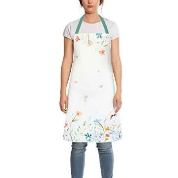 RosieLily Floral Aprons for Women White Apron Cute Apron Kitchen Apron for Cooking Baking Gardening Grilling BBQ Flower Gifts for Women Pretty Apron for Teen Girls