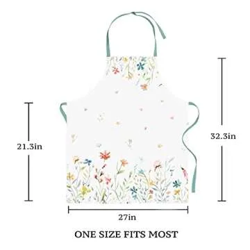 RosieLily Floral Aprons for Women White Apron Cute Apron Kitchen Apron for Cooking Baking Gardening Grilling BBQ Flower Gifts for Women Pretty Apron for Teen Girls