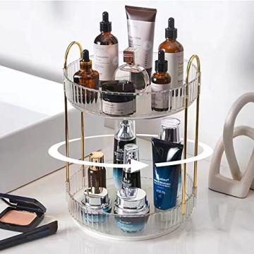 shuang qing Rotating Makeup Organizer for Vanity 2 Tier, High-Capacity Skincare Clear Make Up Storag...
