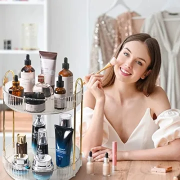 Shuang Qing 2-Tier Rotating Makeup Organizer - Elegant & Functional