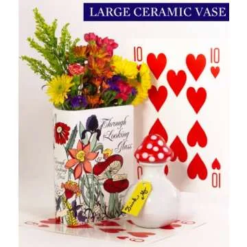 Steel Mill & Co Original Book-Shaped Decorative Vase, Ceramic Vases for Home Decor, Cute Bookshelf Decor, Unique Vase for Book Lovers (Large - Through The Looking Glass)