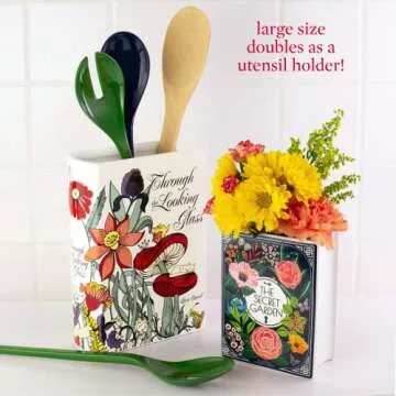 Steel Mill & Co Original Book-Shaped Decorative Vase, Ceramic Vases for Home Decor, Cute Bookshelf Decor, Unique Vase for Book Lovers (Large - Through The Looking Glass)