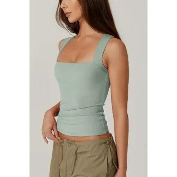 QINSEN Women's Sleeveless Crop Top - Green Fitness Top