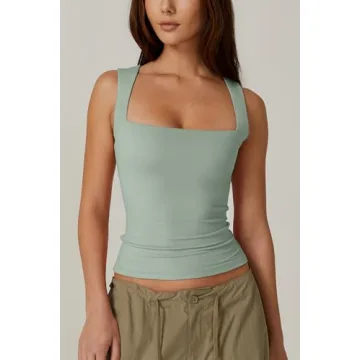 QINSEN Women's Sleeveless Crop Top - Green Fitness Top