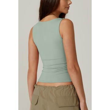 QINSEN Women's Sleeveless Crop Top - Green Fitness Top