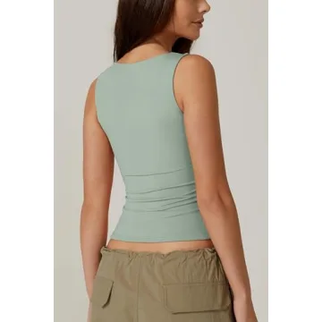 QINSEN Women's Sleeveless Crop Top - Green Fitness Top