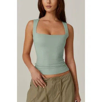 QINSEN Women's Sleeveless Crop Top - Green Fitness Top