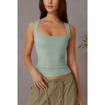 QINSEN Women's Sleeveless Crop Top - Green Fitness Top