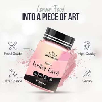 Bakeebake Pink Luster Dust Edible 15g - Edible Glitter for Drinks & Desserts - Gluten Free Edible Pi...
