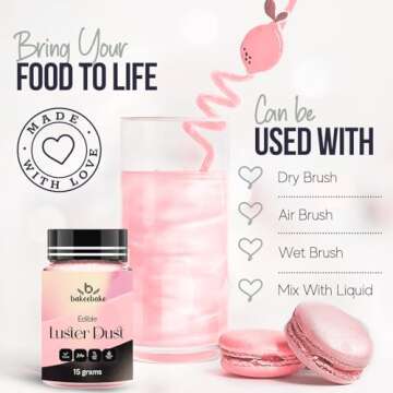 Bakeebake Pink Luster Dust Edible 15g - Edible Glitter for Drinks & Desserts - Gluten Free Edible Pink Dust for Cake Decorating – Tasteless Vegan Drink Glitter for Cocktails and Parties (Pink)