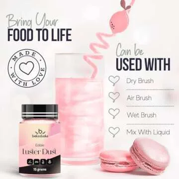 Bakeebake Pink Luster Dust Edible 15g - Edible Glitter for Drinks & Desserts - Gluten Free Edible Pink Dust for Cake Decorating – Tasteless Vegan Drink Glitter for Cocktails and Parties (Pink)