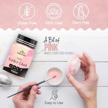 Bakeebake Pink Luster Dust Edible 15g - Edible Glitter for Drinks & Desserts - Gluten Free Edible Pink Dust for Cake Decorating – Tasteless Vegan Drink Glitter for Cocktails and Parties (Pink)