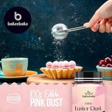Bakeebake Pink Luster Dust Edible 15g - Edible Glitter for Drinks & Desserts - Gluten Free Edible Pink Dust for Cake Decorating – Tasteless Vegan Drink Glitter for Cocktails and Parties (Pink)