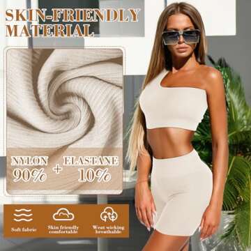 Floraltop 4 Pcs Women's Workout Sets Pilates Exercise Outfit Ribbed Scoop Neck Sports Bra Shorts Leggings Gym Clothes Set (White,Large)