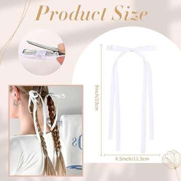 VOBOBE 4PCS Hair Bows for Women Girls, White Tassel Ribbon Bowknot Hair Clips Barrettes for Girl with Long Tail, Solid Satin Hair Accessories (White)