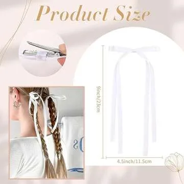 VOBOBE 4PCS Hair Bows for Women Girls, White Tassel Ribbon Bowknot Hair Clips Barrettes for Girl with Long Tail, Solid Satin Hair Accessories (White)