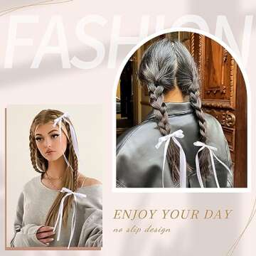 VOBOBE 4PCS Hair Bows for Women Girls, White Tassel Ribbon Bowknot Hair Clips Barrettes for Girl with Long Tail, Solid Satin Hair Accessories (White)