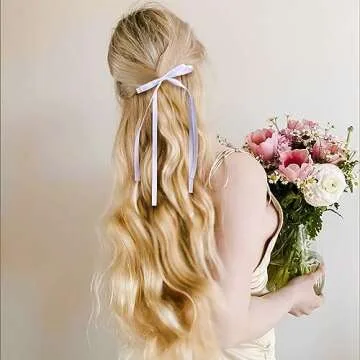 VOBOBE 4PCS Hair Bows for Women Girls, White Tassel Ribbon Bowknot Hair Clips Barrettes for Girl with Long Tail, Solid Satin Hair Accessories (White)