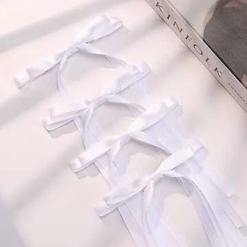 VOBOBE 4PCS Hair Bows for Women Girls, White Tassel Ribbon Bowknot Hair Clips Barrettes for Girl with Long Tail, Solid Satin Hair Accessories (White)