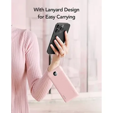 VRURC Portable Charger 10000mAh, Slim LED Display Power Bank, 5 Output 2 Input Cell Phone Battery Pack, Built-in Micro & USB C Cables Phone Charger Compatible with iPhone,Samsung,Android-Pink(1 Pack)