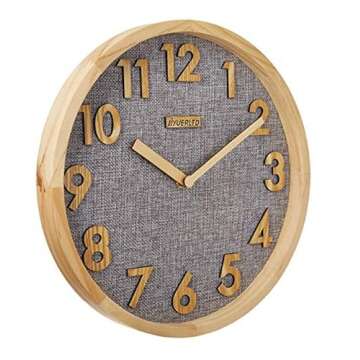 JIYUERLTD Silent Wall Clock with Wood Numbers & Non-Ticking