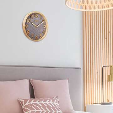 JIYUERLTD Silent Wall Clock with Wood Numbers & Non-Ticking