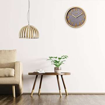 JIYUERLTD Silent Wall Clock with Wood Numbers & Non-Ticking