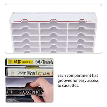 Sanfurney 51-Slot Cassette Tape Storage, Desktop Rack Audio Tape Organizer, Wall-Mounted Cassette Ho...