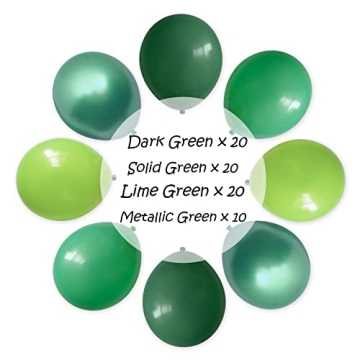12 Inch Assorted Green Balloons for Parties 70 Count