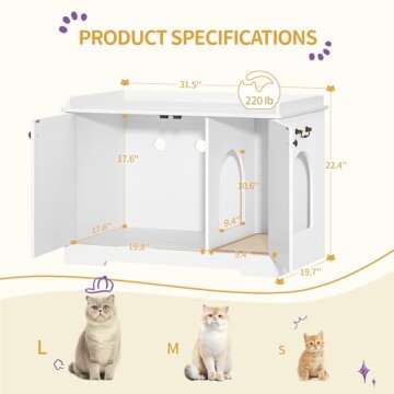 Hzuaneri Cat Litter Box Enclosure with Handles, Hidden Litter Box Furniture with Removable Partition...