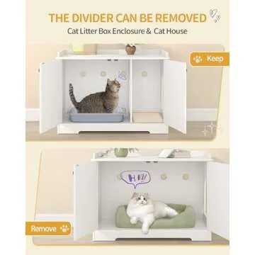 Hzuaneri Cat Litter Box Enclosure with Handles, Hidden Litter Box Furniture with Removable Partition, Wooden Pet House Side End Table, for Living Room, Bedroom, White CB05703X