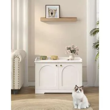 Hzuaneri Cat Litter Box Enclosure with Handles, Hidden Litter Box Furniture with Removable Partition, Wooden Pet House Side End Table, for Living Room, Bedroom, White CB05703X
