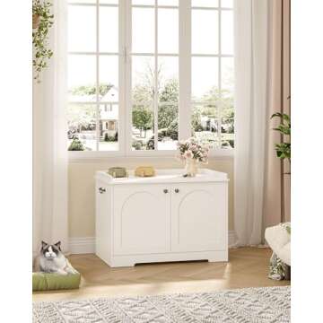 Hzuaneri Cat Litter Box Enclosure with Handles, Hidden Litter Box Furniture with Removable Partition, Wooden Pet House Side End Table, for Living Room, Bedroom, White CB05703X