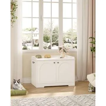 Hzuaneri Cat Litter Box Enclosure with Handles, Hidden Litter Box Furniture with Removable Partition, Wooden Pet House Side End Table, for Living Room, Bedroom, White CB05703X