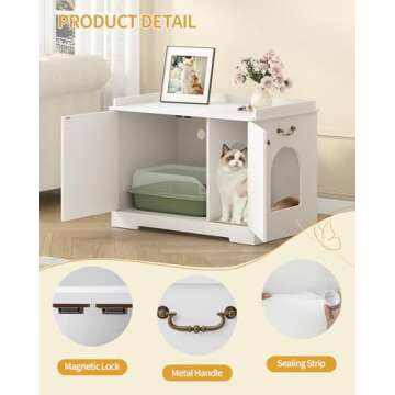 Hzuaneri Cat Litter Box Enclosure with Handles, Hidden Litter Box Furniture with Removable Partition, Wooden Pet House Side End Table, for Living Room, Bedroom, White CB05703X