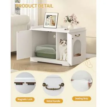 Hzuaneri Cat Litter Box Enclosure with Handles, Hidden Litter Box Furniture with Removable Partition, Wooden Pet House Side End Table, for Living Room, Bedroom, White CB05703X