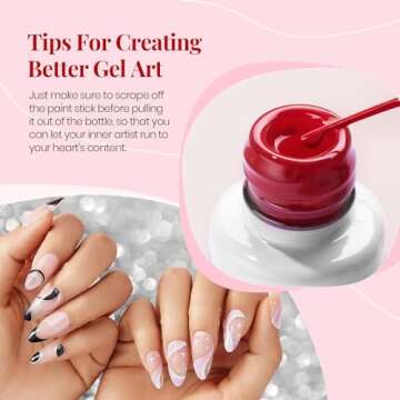 Beetles Gel Polish 6 Pcs Black White Red Gold Silver Glitters Colors Paint Swirl Built Thin Brush in Bottle Soak off Uv Led Lamp Nail Art Liner Gel Polish Set