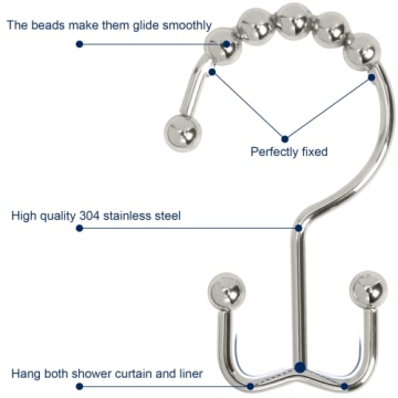 Gidse Shower Curtain Hooks Set of 12, Stainless Steel