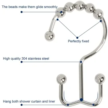 Gidse Shower Curtain Hooks Set of 12, Stainless Steel