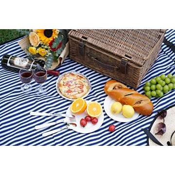 Wicker Picnic Basket for 2 with Waterproof Picnic Blanket, Picnic Set for 2 with Sand-Proof Beach Mat,Willow Hamper Service Set for Camping and Outdoor Party