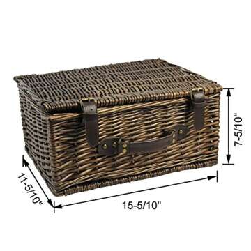 Wicker Picnic Basket for 2 with Waterproof Picnic Blanket, Picnic Set for 2 with Sand-Proof Beach Mat,Willow Hamper Service Set for Camping and Outdoor Party