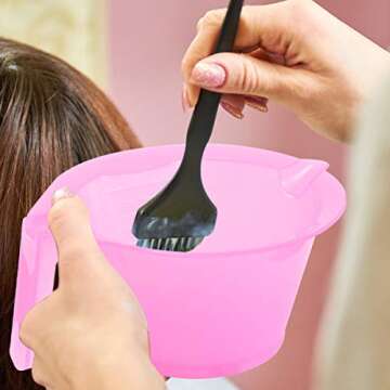 KALLORY Hair Color Mixing Bowl, 3pcs Plastic Hair Dye Bowl with Handle Color Mixing Tint Bowl Hair Color Mixing Tool for Salon Hairdressing, Pink