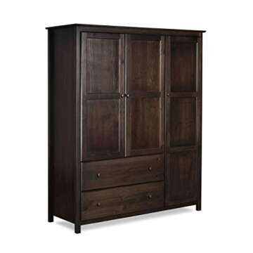 Grain Wood Furniture Shaker 3-Door Wardrobe, Solid Wood with Expresso Finish