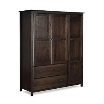 Grain Wood Furniture Shaker 3-Door Wardrobe, Solid Wood with Expresso Finish