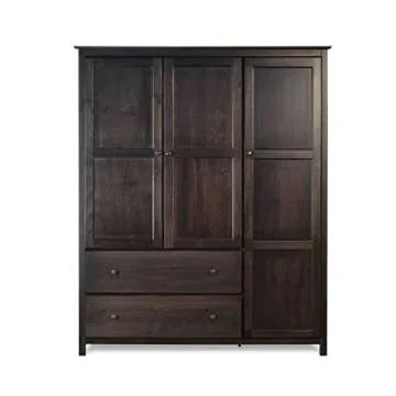 Grain Wood Furniture Shaker 3-Door Wardrobe, Solid Wood with Expresso Finish
