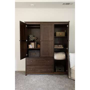 Grain Wood Furniture Shaker 3-Door Wardrobe, Solid Wood with Expresso Finish